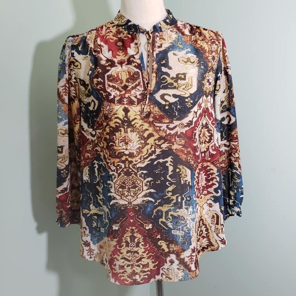 Chaps Denim Petite Multi-Color Sheer Long Sleeve